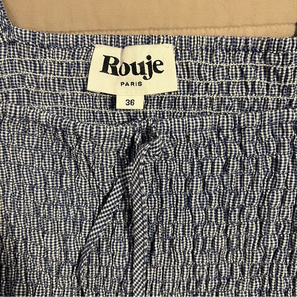 Rouje Katia Navy White Gingham Puff Sleeve Blouse - Picture 3 of 6